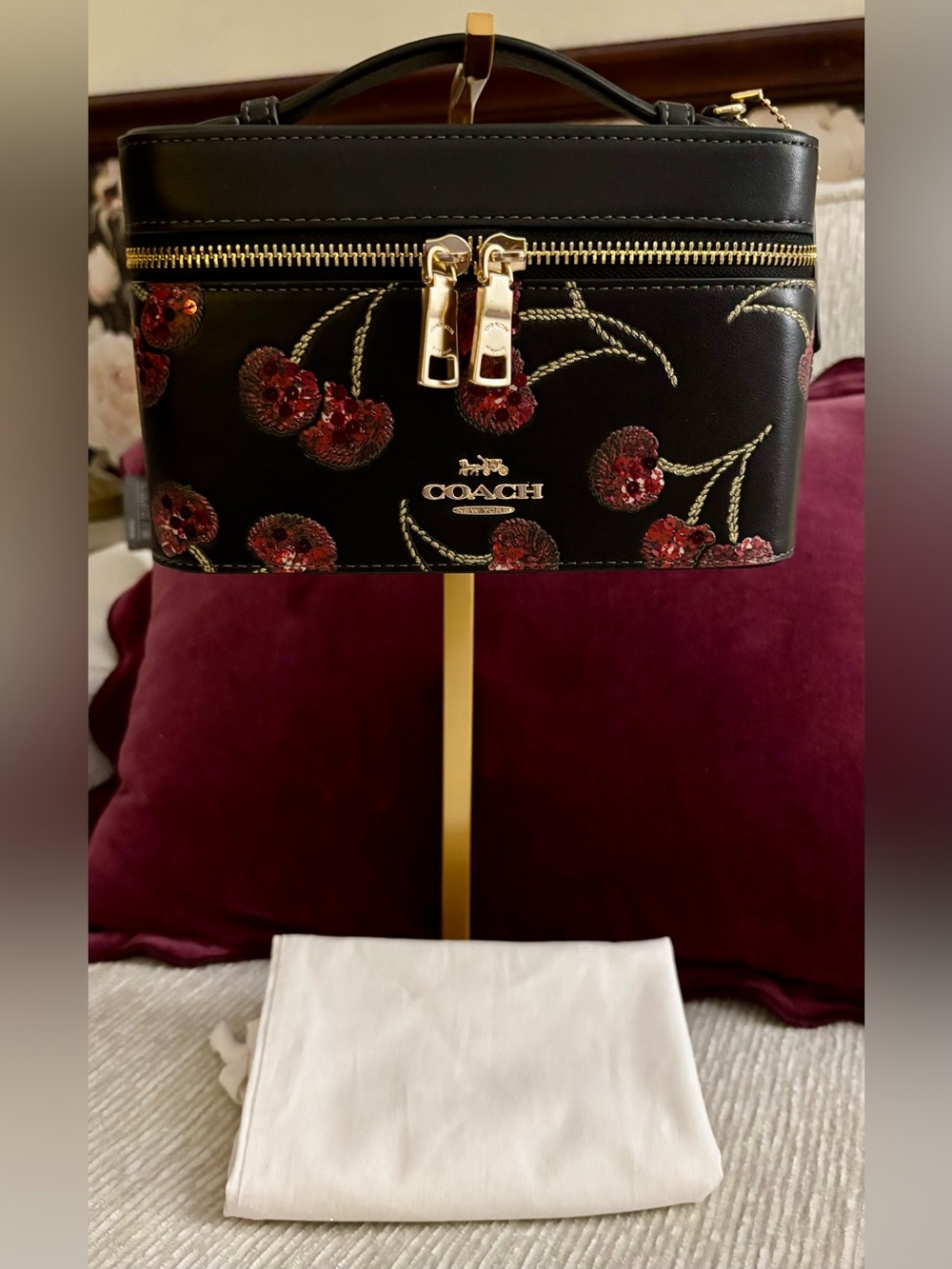 Coach Cosmetic Case With Cherry Print & Sequins NWOT